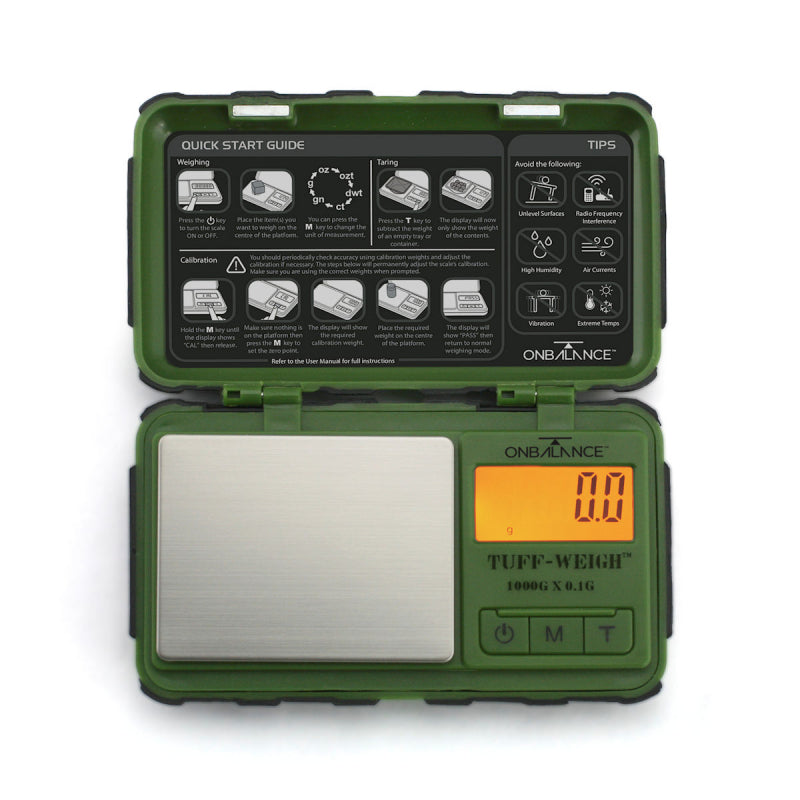 TUFF-WEIGH SCALES 1000 X 0.1 GRAM - WITH IMPACT RESISTANT CASE - GREEN