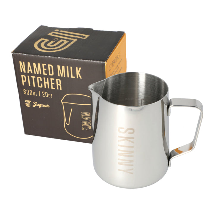 JAGUAR NAMED MILK FOAMING JUG WITH ETCHED VOLUME MEASURES - 0.6 LITRE &