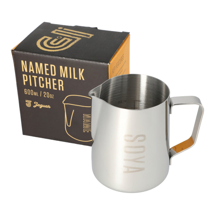JAGUAR NAMED MILK FOAMING JUG WITH ETCHED VOLUME MEASURES - 0.6 LITRE &