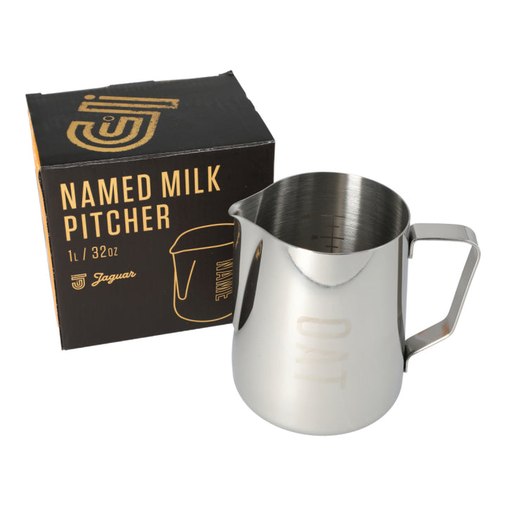 JAGUAR NAMED MILK FOAMING JUG WITH ETCHED VOLUME MEASURES - 1 LITRE &