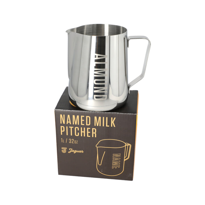 JAGUAR NAMED MILK FOAMING JUG WITH ETCHED VOLUME MEASURES - 1 LITRE &