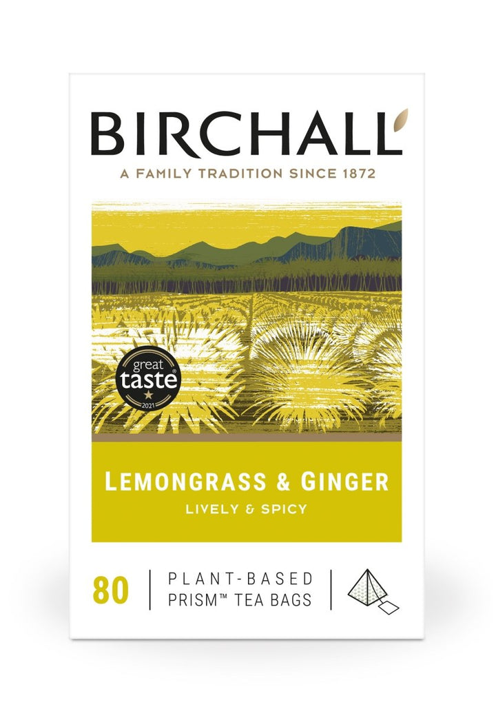 Birchall Lemongrass &amp; Ginger - 200 Enveloped Plant - Based Prism Tea Bags - Choose Coffee