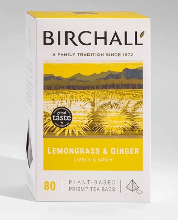 Birchall Lemongrass &amp; Ginger - 200 Enveloped Plant - Based Prism Tea Bags - Choose Coffee