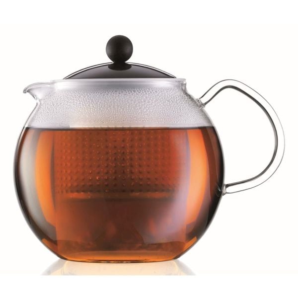 BODUM ASSAM TEA PRESS WITH GLASS HANDLE &amp; PLASTIC INFUSER, 1.5 L, 50OZ - BLACK - Choose Coffee