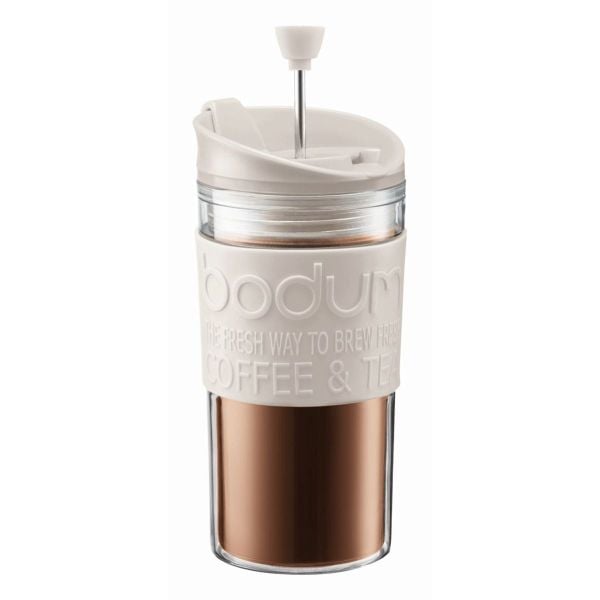 BODUM TRAVEL PRESS SET COFFEE MAKER, 0.35 L, 12 OZ - OFF WHITE - Choose Coffee