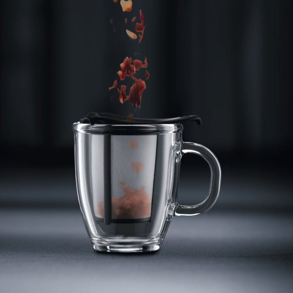 BODUM YO - YO SET MUG AND TEA STRAINER, 0.35 L, 12 OZ - BLACK - Choose Coffee