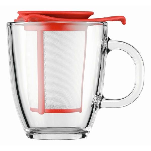 BODUM YO - YO SET MUG AND TEA STRAINER, 0.35 L, 12 OZ - RED - Choose Coffee