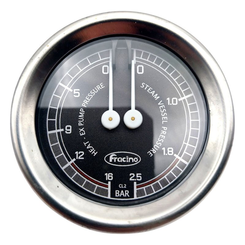 FRACINO BLACK DUAL PRESSURE GAUGE 60MM METAL CASE - Choose Coffee