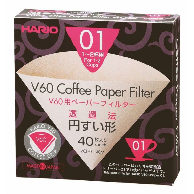 HARIO V60 PAPER FILTER 01 DRIPPER 40 SHEETS - UNBLEACHED - Choose Coffee