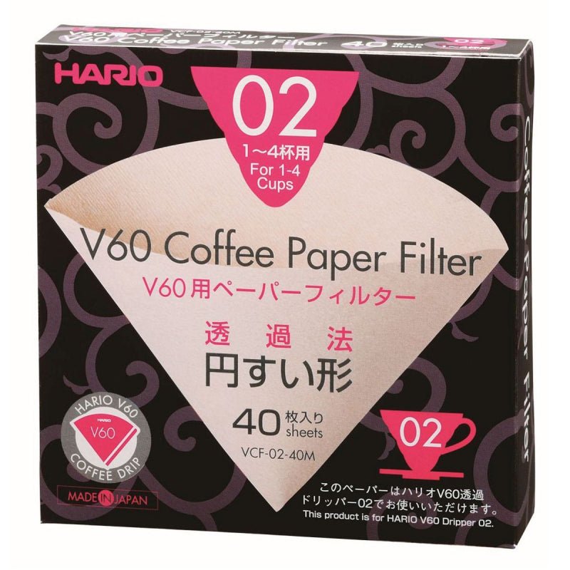 HARIO V60 PAPER FILTERS 02 DRIPPER 40 SHEETS - UNBLEACHED - Choose Coffee