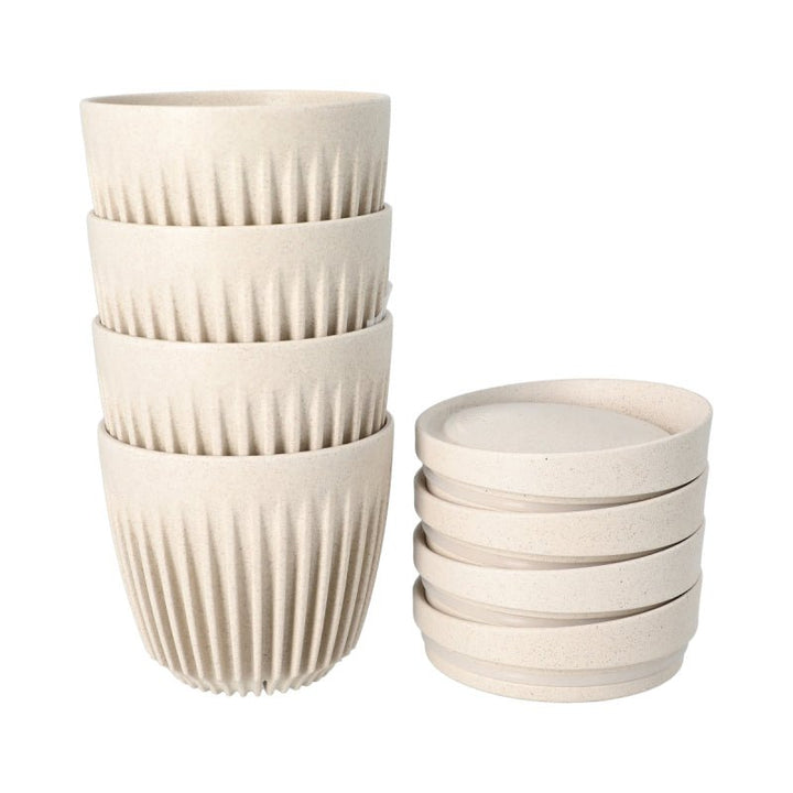 HUSKEE CUP &amp; LID NATURAL - 6OZ/18CL (4 PACK) - Choose Coffee