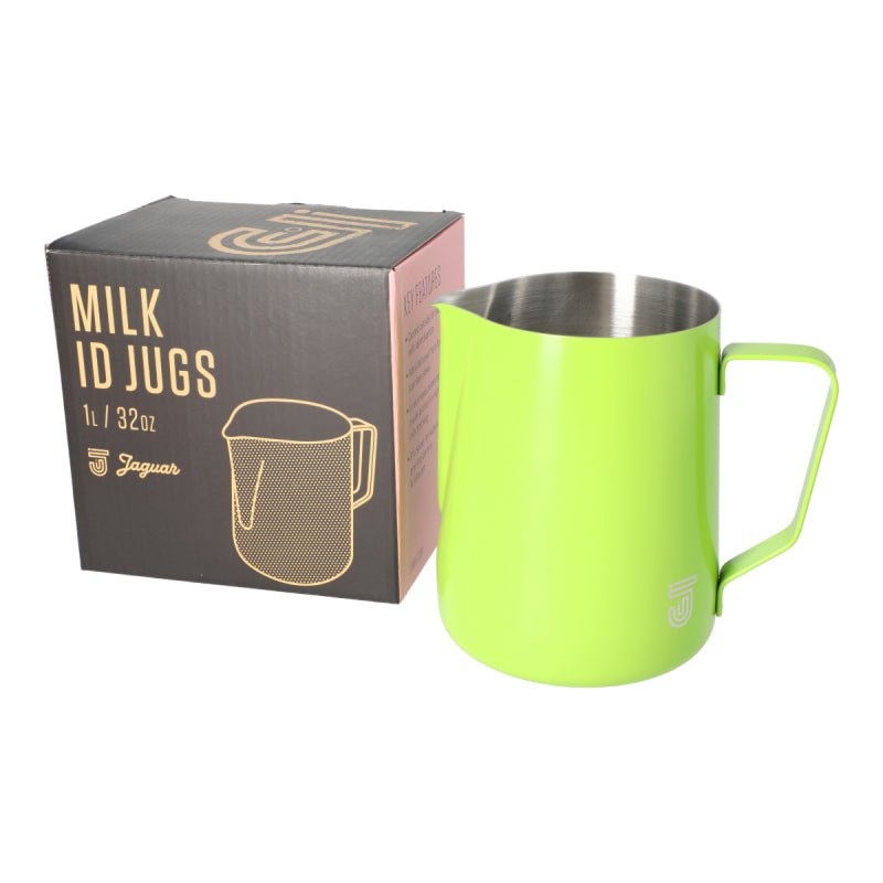 JAGUAR MILK ID S/S INTERIOR MILK FOAMING JUG - 1 LITRE GREEN - Choose Coffee