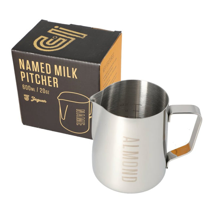 JAGUAR NAMED MILK FOAMING JUG WITH ETCHED VOLUME MEASURES - 0.6 LITRE &