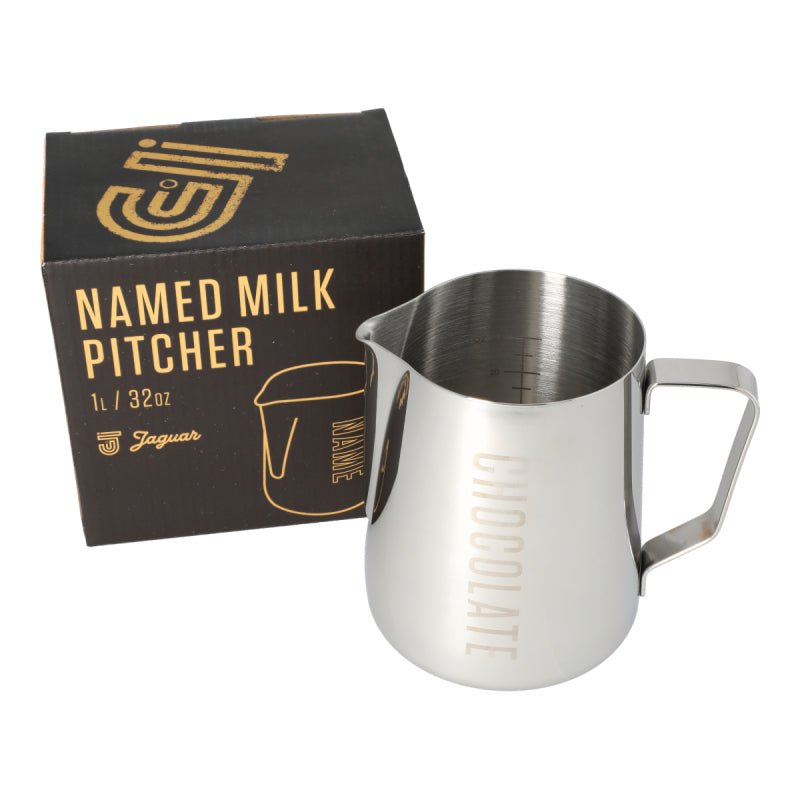 JAGUAR NAMED MILK FOAMING JUG WITH ETCHED VOLUME MEASURES - 0.6 LITRE &