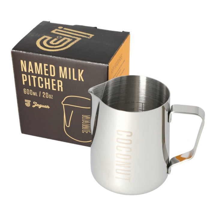 JAGUAR NAMED MILK FOAMING JUG WITH ETCHED VOLUME MEASURES - 0.6 LITRE &