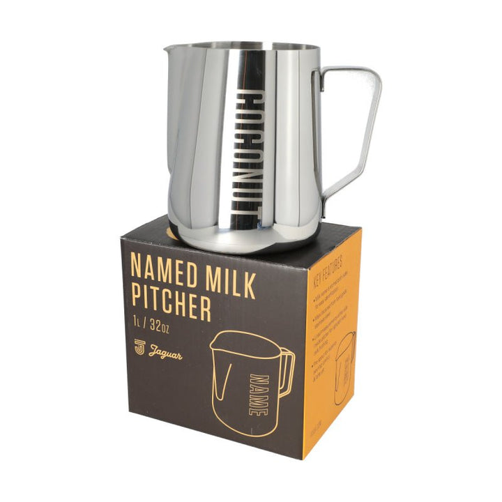 JAGUAR NAMED MILK FOAMING JUG WITH ETCHED VOLUME MEASURES - 1 LITRE &
