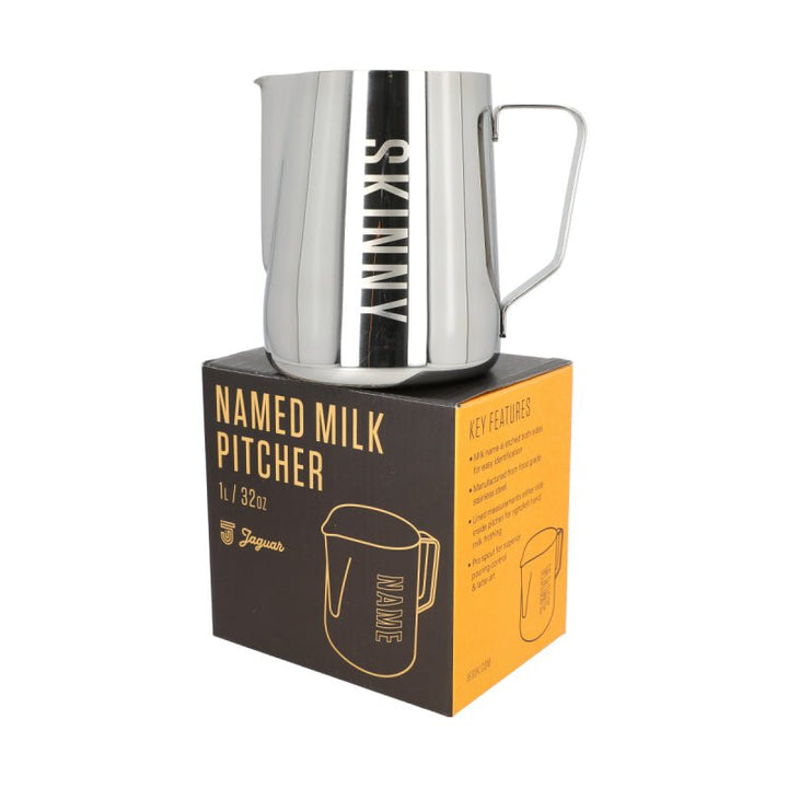 JAGUAR NAMED MILK FOAMING JUG WITH ETCHED VOLUME MEASURES - 1 LITRE &