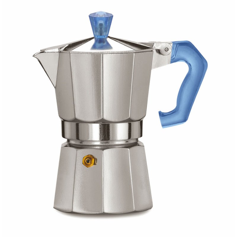 PEZZETTI ITALEXPRESS ALUMINIUM MOKA POT - 3 CUP TEAL BLUE POLYCARBONATE HANDLE - Choose Coffee