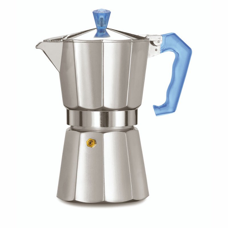 PEZZETTI ITALEXPRESS ALUMINIUM MOKA POT - 6 CUP TEAL BLUE POLYCARBONATE HANDLE - Choose Coffee