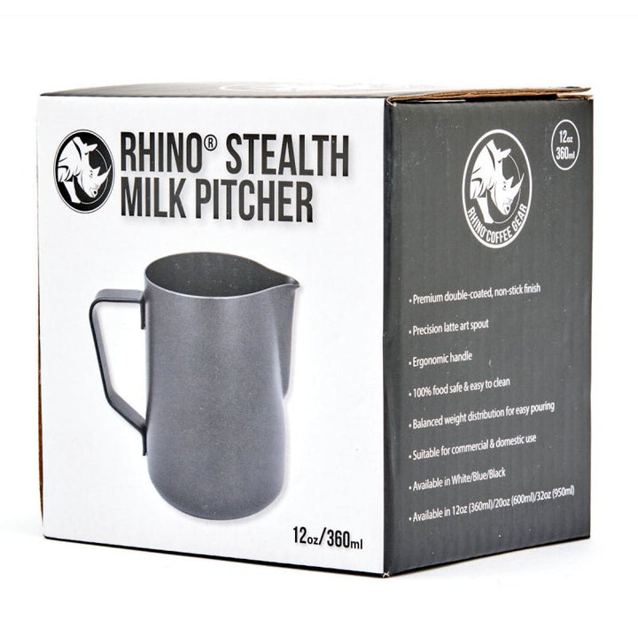 RHINO BLACK STEALTH MILK PITCHER 350ML - Choose Coffee